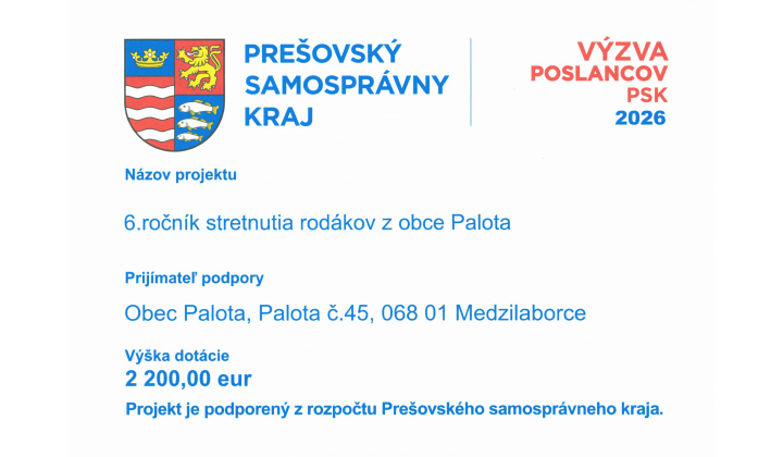 VÝZVA POSLANCOV PSK-6.ročník stretnutia rodákov z obce Palota