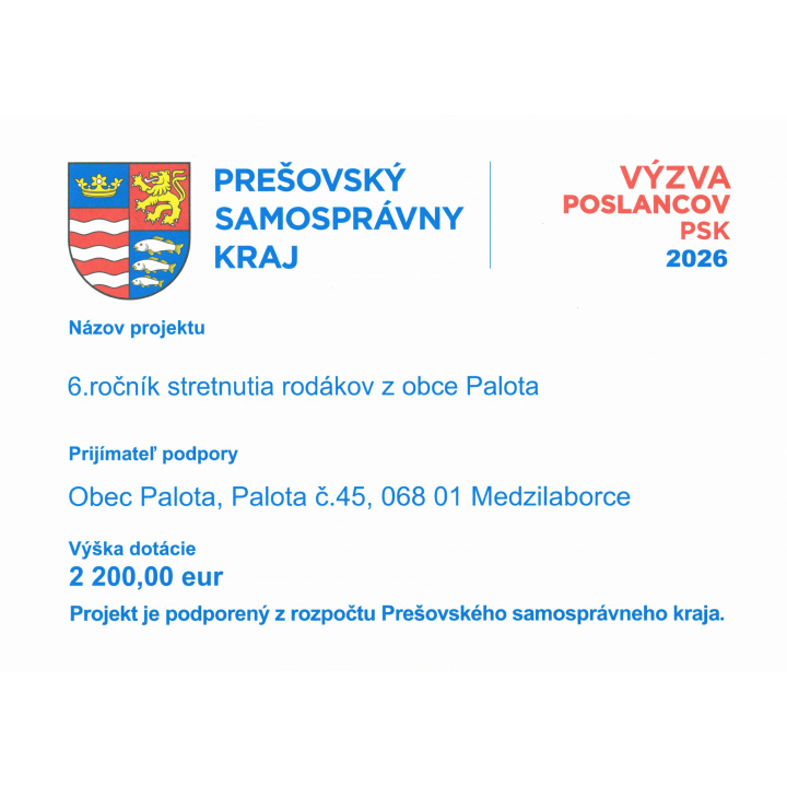 VÝZVA POSLANCOV PSK-6.ročník stretnutia rodákov z obce Palota